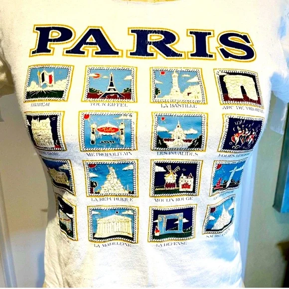 Tops | Paris Vtg Sslv Cropped Top Multi Color Print 10cot Jersey